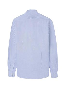 Camisa Silbon esporte oxford raquete listrada azul para homem.