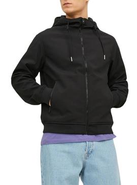 Moletom com zíper Jack and Jones Basic preto para homem.