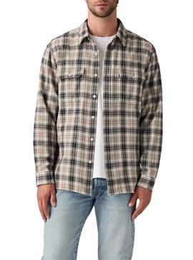 Camisa Levi's Jackson Worker em xadrez bege de flanela para homem.