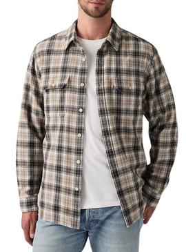 Camisa Levi's Jackson Worker em xadrez bege de flanela para homem.