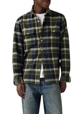 Camisa Levis Jackson Worker xadrez verde de flanela para homem.