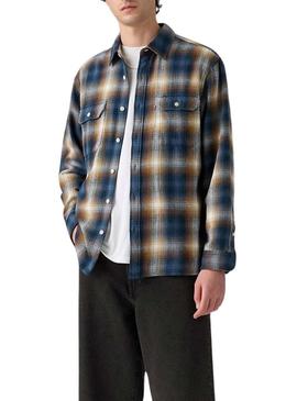 Camisa Levis Jackson Worker xadrez azul de flanela para homem.