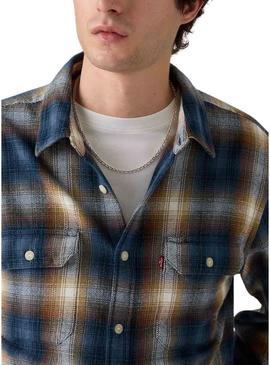 Camisa Levis Jackson Worker xadrez azul de flanela para homem.
