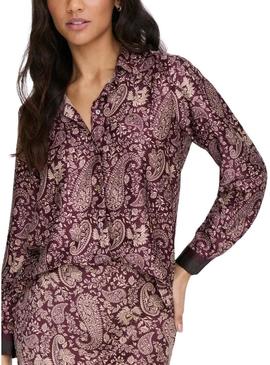 Camisa Only Jane estampado Pasley granate para mulher.