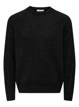 Camisa de mangas compridas preta mesclada Only and Sons Michael para homem.