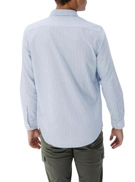Camisa El Pulpo Casual Oxford listrada azul para homens