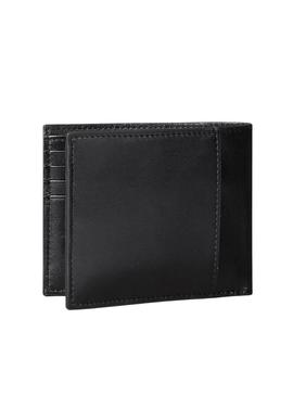 Carteira Calvin Klein Bold CK em couro preto com porta-moedas para homem.