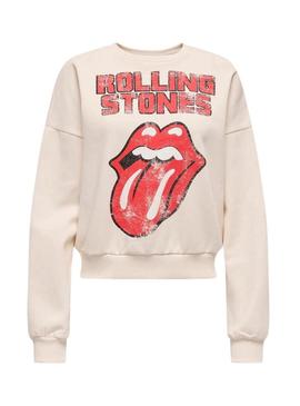 Moletom Only Rolling Stones bege para mulher.
