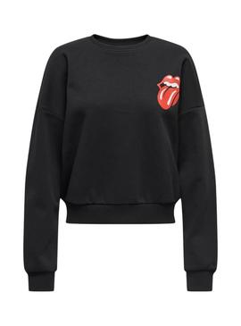 Moletom Only Rolling Stones preto para mulher.
