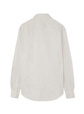 Camisa Silbon sport xadrez bicolor azul e mostarda para homens.