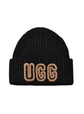 Gorro Ugg Chunky Crafted Rib preto para mulher.