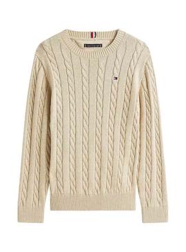 Camisola Tommy Hilfiger Cable bege para criança