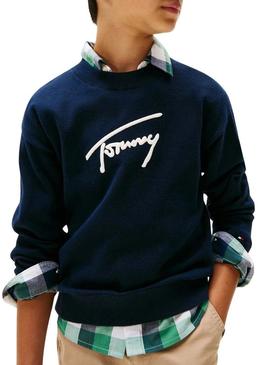 Camisola Tommy Hilfiger Varsity azul marinho para criança.