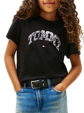 Camiseta Tommy Hilfiger Varsity animal print preta para menina