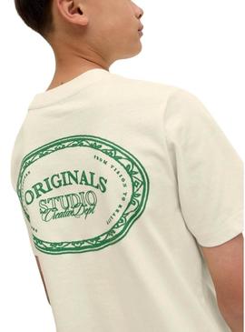 Camiseta Jack and Jones Greene Branding bege para criança