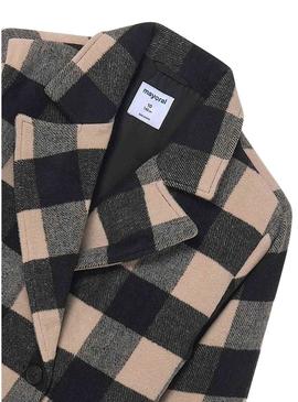 Casaco Mayoral em jacquard xadrez preto e bege para menina.