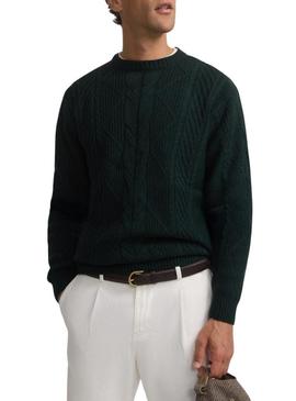 Camisola de tricô verde com padrão de tranças para homem.