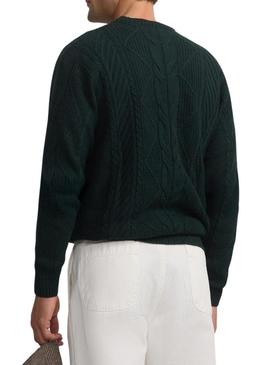 Camisola de tricô verde com padrão de tranças para homem.
