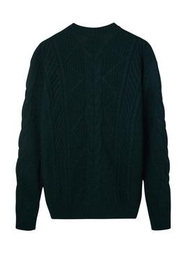 Camisola de tricô verde com padrão de tranças para homem.