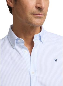 Camisa Silbon sport oxford listrada azul para homem