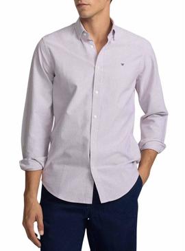 Camisa Silbon sport oxford listras grená para homem