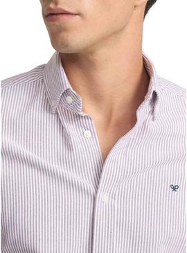 Camisa Silbon sport oxford listras grená para homem