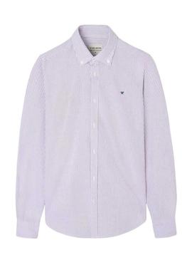 Camisa Silbon sport oxford listras grená para homem