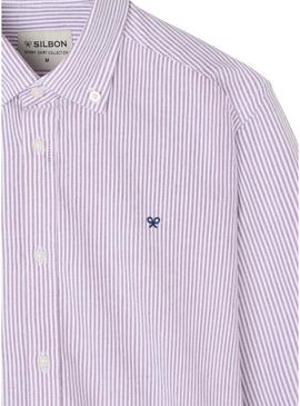 Camisa Silbon sport oxford listras grená para homem
