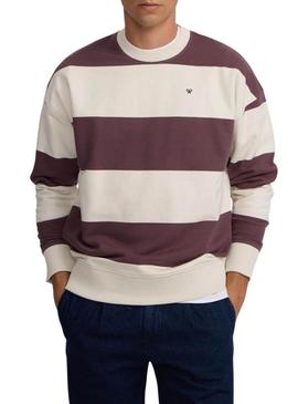 Moletom Silbon relaxed listras creme e grená para homem.