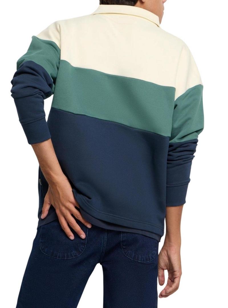 Moletom Silbon relaxed com meio zíper em blocos azuis para homens.