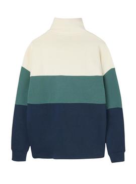 Moletom Silbon relaxed com meio zíper em blocos azuis para homens.