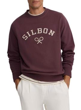 Moletom Silbon raquete de veludo cotelê granate para homem
