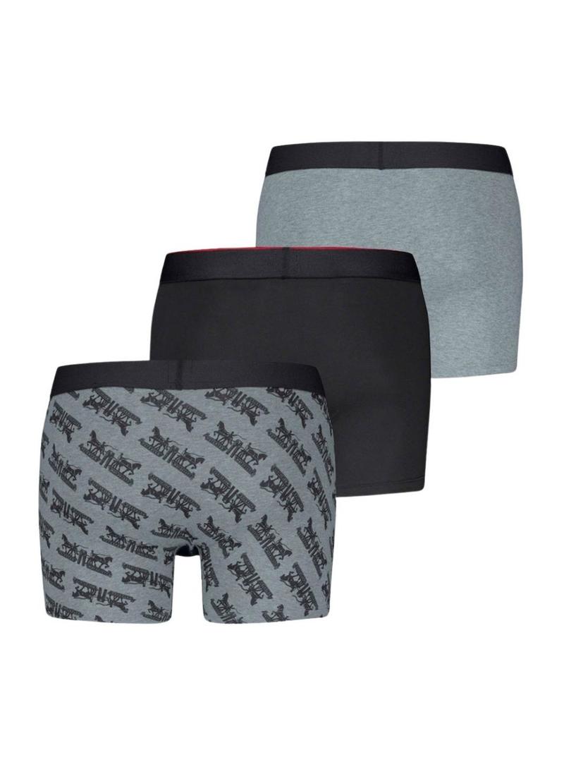 Pack 3 boxers Levis Gift Horse preto e cinza para homem.