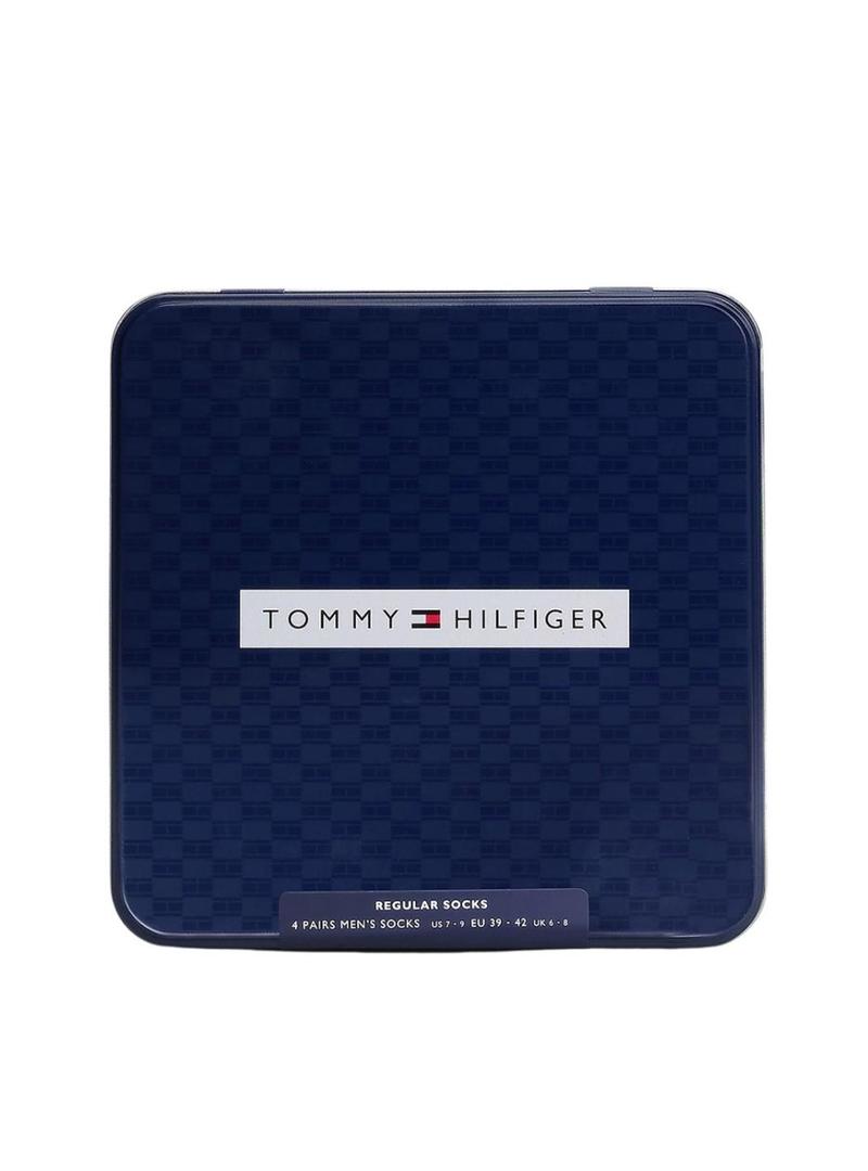 Embalagem com 4 pares de meias Tommy Hilfiger Giftbox azul marinho para homem.