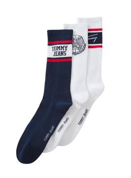 Pack 3 pares de meias Tommy Jeans multicoloridas para mulher e homem.