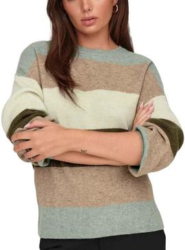 Camisola Jersey Only Atia às riscas multicolorida para mulher.