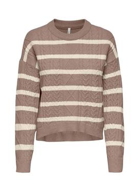 Camisola Katia estampada de riscas em tons de tostado para mulher.