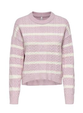 Camisola Jersey Only Katia listrada rosa para mulher.