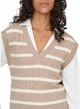 Colete Only Katia listrado em tons de tostado para mulher.