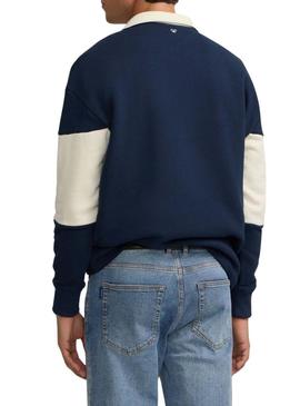 Suéter Silbon com gola polo relaxada painel azul para homem