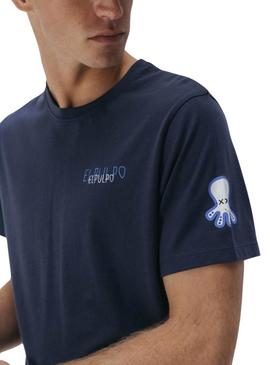 Camisa El Pulpo triplo logotipo azul para homem