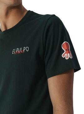 Camiseta El Pulpo triplo verde logo para homem.