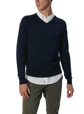 Camisola El Pulpo básica com gola em V azul marinho para homem