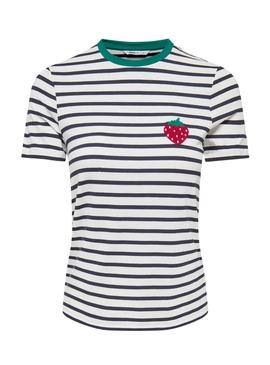 Camiseta Only Heart listrada de morango para mulher.