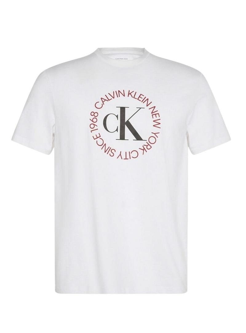 Camiseta Calvin Klein Jeans Word Circle branca para homem.