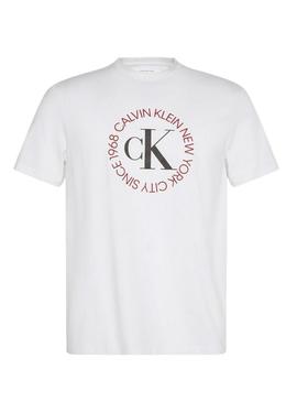 Camiseta Calvin Klein Jeans Word Circle branca para homem.