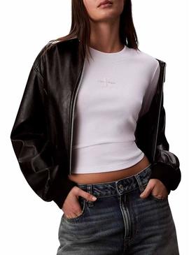 Camiseta de manga comprida Calvin Klein Jeans Monologue branca para mulher.