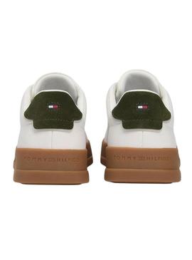 Tênis Tommy Hilfiger Court branco e verde para homem.