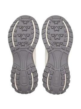 Sapatilhas Tommy Jeans Outdoor runner bege e cinza para homem.
