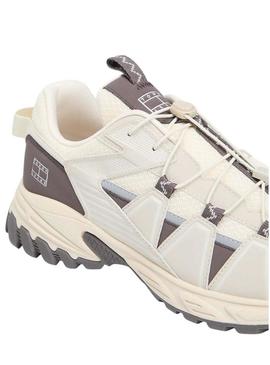 Sapatilhas Tommy Jeans Outdoor runner bege e cinza para homem.